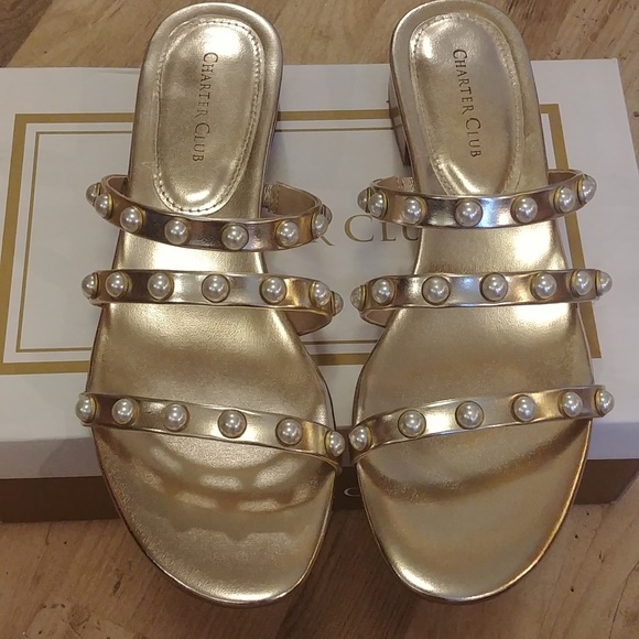 NEW Charter Club Slide Sandals 8 Faux Leather - Picture 5 of 12